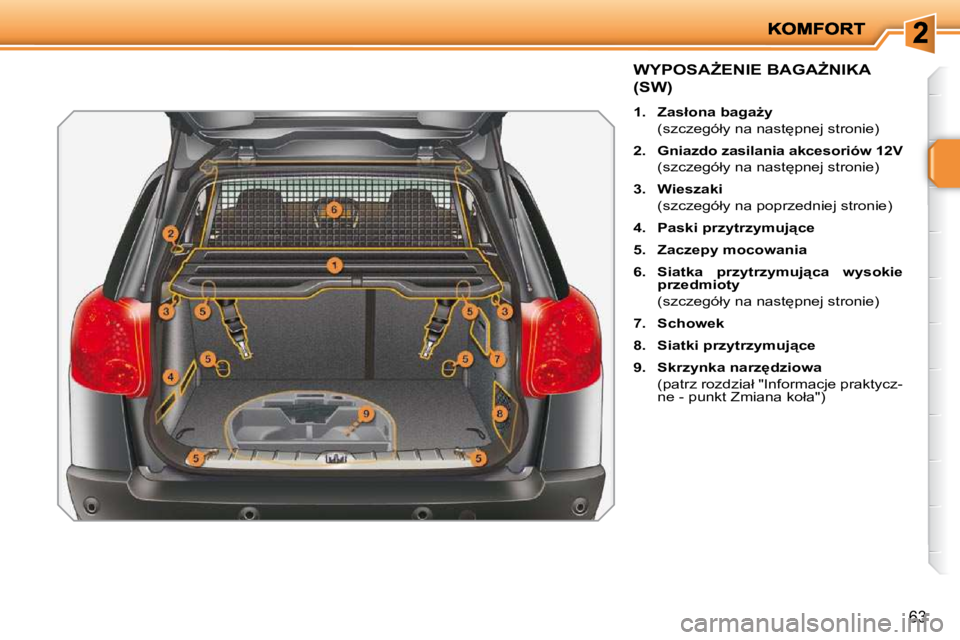 PEUGEOT 207 2010  Instrukcja obsługi (in Polish) 63
�W�Y�P�O�S�AF�E�N�I�E� �B�A�G�AF�N�I�K�A� 
�(�S�W�)� 
   
1.     �Z�a�s�ł�o�n�a� �b�a�g�aG�y    
�  �(�s�z�c�z�e�g�ó�ł�y� �n�a� �n�a�s�t
�p�n�e�j� �s�t�r�o�n�i�e�)�  
  
2.     �G�n�i�a�z�d�