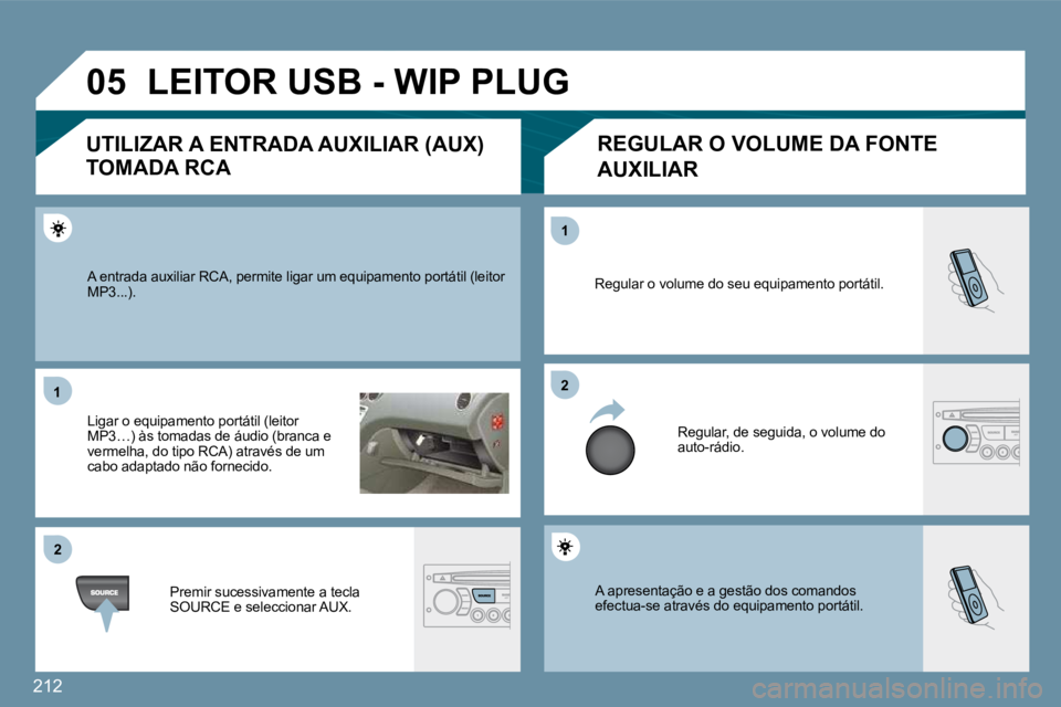 PEUGEOT 207 2010  Manual de utilização (in Portuguese) �2�1�2
�0�5
�1�1
�2�2
�2�2
�1�1
� �A� �a�p�r�e�s�e�n�t�a�ç�ã�o� �e� �a� �g�e�s�t�ã�o� �d�o�s� �c�o�m�a�n�d�o�s� �e�f�e�c�t�u�a�-�s�e� �a�t�r�a�v�é�s� �d�o� �e�q�u�i�p�a�m�e�n�t�o� �p�o�r�t�á�t�i�