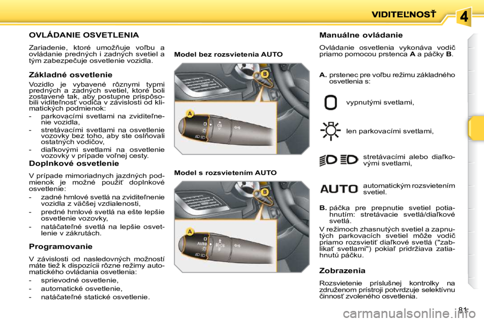PEUGEOT 207 2010  Návod na použitie (in Slovakian) 81
�O�V�L�Á�D�A�N�I�E� �O�S�V�E�T�L�E�N�I�A� 
� �Z�a�r�i�a�d�e�n�i�e�,�  �k�t�o�r�é�  �u�m�o�ž3�u�j�e�  �v�o-�b�u�  �a�  
�o�v�l�á�d�a�n�i�e�  �p�r�e�d�n�ý�c�h�  �i�  �z�a�d�n�ý�c�h�  �s�v�e�t