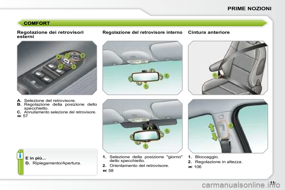 PEUGEOT 207 2008.5  Manuale duso (in Italian) i
PRIME NOZIONI
  Regolazione dei retrovisori  
esterni  
  
A.    Selezione del retrovisore. 
  
B.    Regolazione  della  posizione  dello 
specchietto. 
  
C.    Annullamento selezione del retrovis