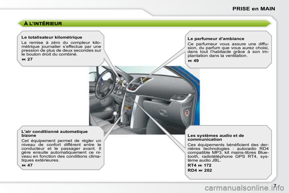 PEUGEOT 207 2008  Manuel du propriétaire (in French) PRISE en MAIN
  L’air conditionné automatique  
bizone  
 Cet  équipement  permet  de  régler  un  
niveau  de  confort  différent  entre  le 
conducteur  et  le  passager  avant.  Il 
gère  en