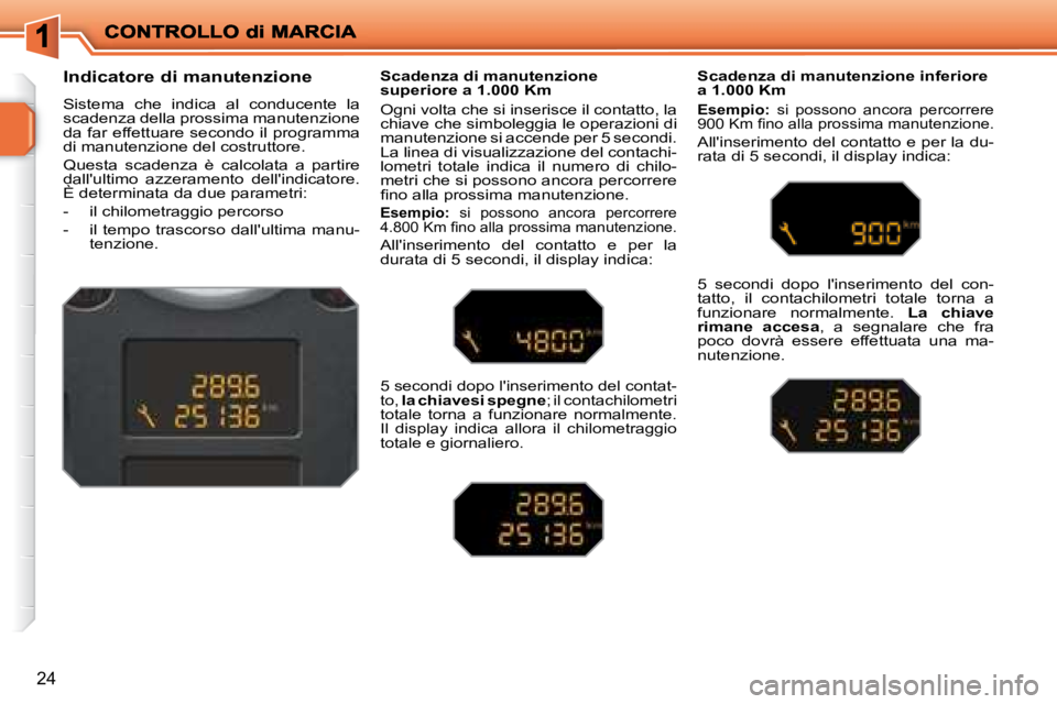 PEUGEOT 207 2008  Manuale duso (in Italian) 24
  Indicatore di manutenzione  
 Sistema  che  indica  al  conducente  la  
scadenza della prossima manutenzione 
da far effettuare secondo il programma 
di manutenzione del costruttore.  
 Questa  