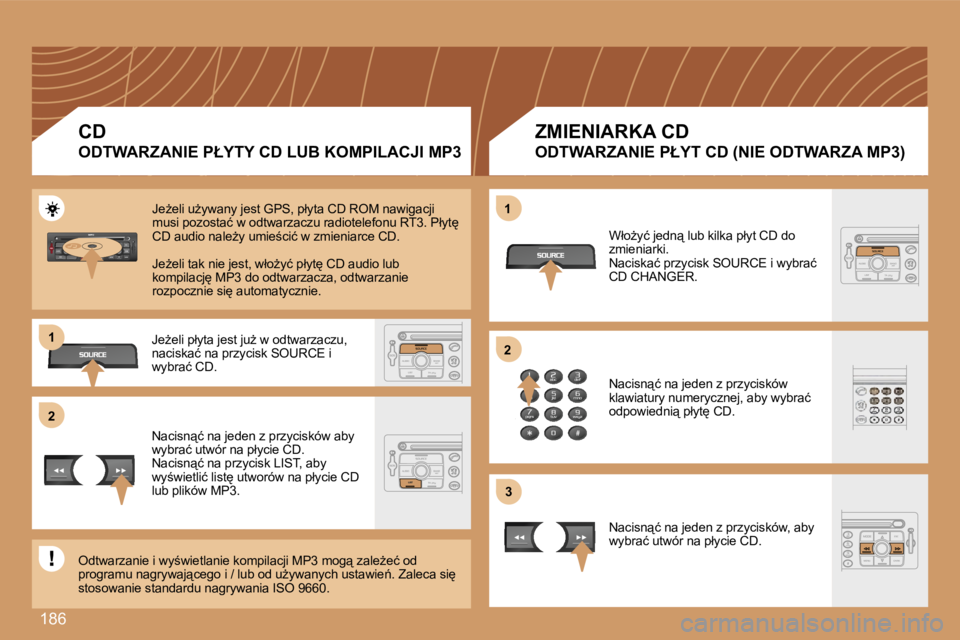 PEUGEOT 207 2007  Instrukcja obsługi (in Polish) �1�8�6
�2�2
�1�1
�2�2
�3�3
�1�1
�C�D
�O�D�T�W�A�R�Z�A�N�I�E� �P�Ł�Y�T�Y� �C�D� �L�U�B� �K�O�M�P�I�L�A�C�J�I� �M�P�3
�Z�M�I�E�N�I�A�R�K�A� �C�D
�O�D�T�W�A�R�Z�A�N�I�E� �P�Ł�Y�T� �C�D� �(�N�I�E� �O�D�