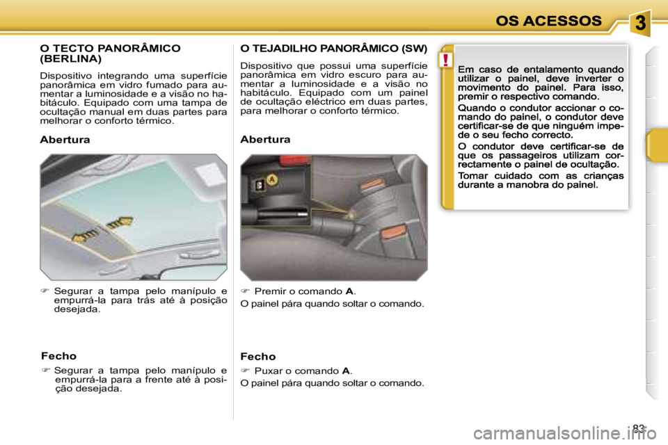 PEUGEOT 207 2007  Manual de utilização (in Portuguese) �!
�8�3
�O� �T�E�C�T�O� �P�A�N�O�R�Â�M�I�C�O�  
�(�B�E�R�L�I�N�A�)
�D�i�s�p�o�s�i�t�i�v�o�  �i�n�t�e�g�r�a�n�d�o�  �u�m�a�  �s�u�p�e�r�f�í�c�i�e� �p�a�n�o�r�â�m�i�c�a�  �e�m�  �v�i�d�r�o�  �f�u�m�a