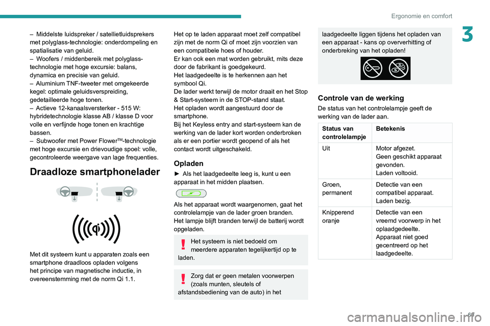 PEUGEOT 3008 2022 Instructieboekje (in Dutch) 69
Ergonomie en comfort
3– Middelste luidspreker / satellietluidsprekers
met polyglass-technologie: onderdompeling en
spatialisatie van geluid.
–
W
oofers / middenbereik met polyglass-
techno PEUGEOT 3008 2022 Instructieboekje (in Dutch) 69
Ergonomie en comfort
3– Middelste luidspreker / satellietluidsprekers
met polyglass-technologie: onderdompeling en
spatialisatie van geluid.
–
W
oofers / middenbereik met polyglass-
techno