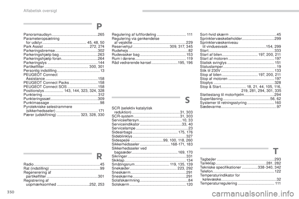PEUGEOT 3008 2017 Brugsanvisning (in Danish) 350
3008-2_da_Chap11_index-alpha_ed01-2016
Panoramaudsyn ............................................26 5
Parameteropsætning for udstyr
...............................
...........45, 48 , 50
Par PEUGEOT 3008 2017 Brugsanvisning (in Danish) 350
3008-2_da_Chap11_index-alpha_ed01-2016
Panoramaudsyn ............................................26 5
Parameteropsætning for udstyr
...............................
...........45, 48 , 50
Par