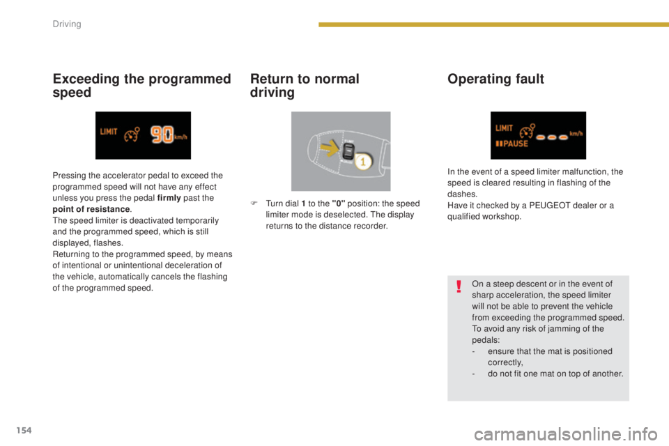 PEUGEOT 3008 2016 Owners Manual 154
3008_en_Chap08_conduite_ed01-2015
Operating fault
On a steep descent or in the event of
sharp acceleration, the speed limiter
will not be able to prevent the vehicle
from exceeding the programm PEUGEOT 3008 2016 Owners Manual 154
3008_en_Chap08_conduite_ed01-2015
Operating fault
On a steep descent or in the event of
sharp acceleration, the speed limiter
will not be able to prevent the vehicle
from exceeding the programm