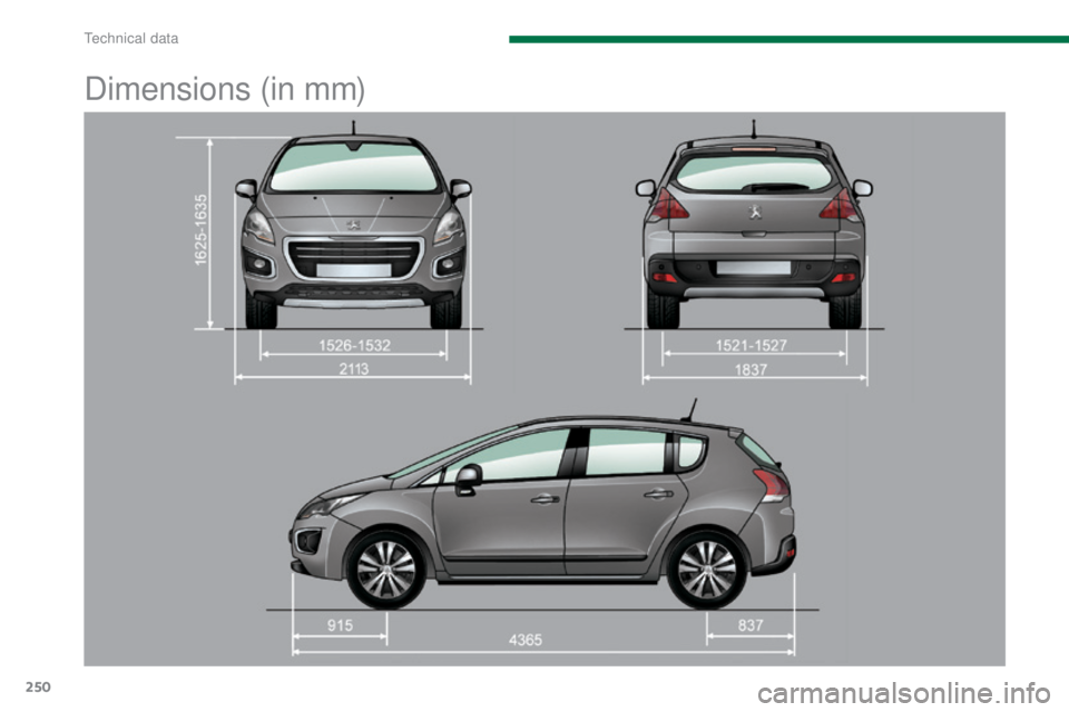 PEUGEOT 3008 2016  Owners Manual 250
3008_en_Chap11_caracteristiques_ed01-2015
Dimensions (in mm) 
Technical data  