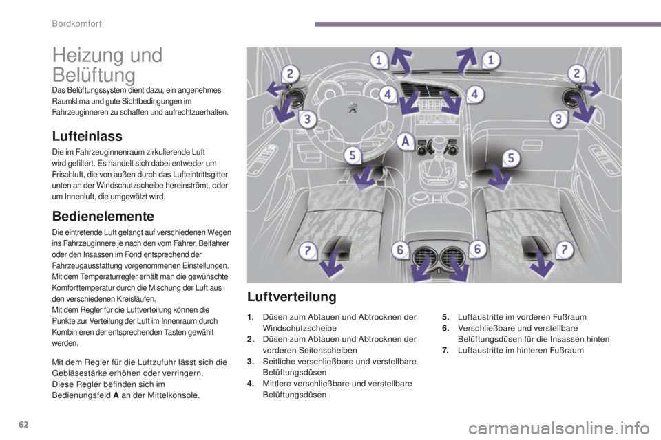 PEUGEOT 3008 2014 Betriebsanleitungen (in German) 62
Heizung und
Belüftung
Das Belüftungssystem dient dazu, ein angenehmes
Raumklima und gute Sichtbedingungen im
Fahrzeuginneren zu schaffen und aufrechtzuerhalten.
Bedienelemente
Die eintretende PEUGEOT 3008 2014 Betriebsanleitungen (in German) 62
Heizung und
Belüftung
Das Belüftungssystem dient dazu, ein angenehmes
Raumklima und gute Sichtbedingungen im
Fahrzeuginneren zu schaffen und aufrechtzuerhalten.
Bedienelemente
Die eintretende
