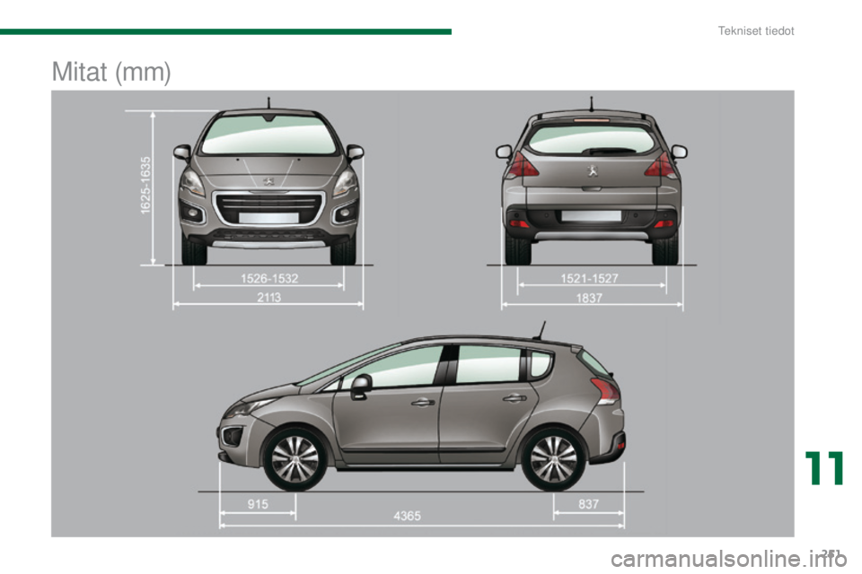 PEUGEOT 3008 2014  Omistajan Käsikirja (in Finnish) 251
M i t at  (m m)
11 
Tekniset tiedot  