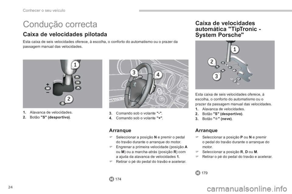 PEUGEOT 3008 2013.5. Manual de utilização (in Portuguese) 174
179
Conhecer o seu veículo
24
Condução correcta
Caixa de velocidades pilotada
Esta caixa de seis velocidades oferece, à escolha, o conforto do automatismo ou o prazer da
passagem PEUGEOT 3008 2013.5. Manual de utilização (in Portuguese) 174
179
Conhecer o seu veículo
24
Condução correcta
Caixa de velocidades pilotada
Esta caixa de seis velocidades oferece, à escolha, o conforto do automatismo ou o prazer da
passagem