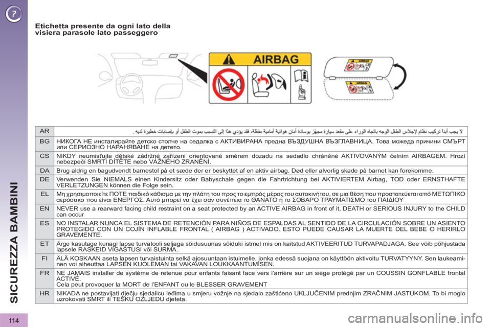 PEUGEOT 3008 2012.5 Manuale duso (in Italian) AR
BG
НИКОГА НЕ инсталирайте детско столче на седалка с АКТИВИРАНА предна ВЪЗДУШНА ВЪЗГЛАВНИЦА. То в а можеда п PEUGEOT 3008 2012.5 Manuale duso (in Italian) AR
BG
НИКОГА НЕ инсталирайте детско столче на седалка с АКТИВИРАНА предна ВЪЗДУШНА ВЪЗГЛАВНИЦА. То в а можеда п