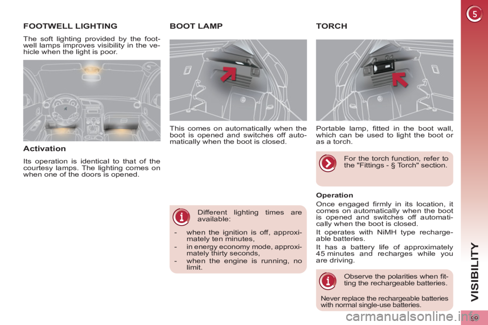 PEUGEOT 3008 2012 Owners Manual 99
VISIBILITY
Different lighting times are
available: This comes on automatically when the
boot is opened and switches off auto-
matically when the boot is closed.
BOOT LAMP PEUGEOT 3008 2012 Owners Manual 99
VISIBILITY
Different lighting times are
available: This comes on automatically when the
boot is opened and switches off auto-
matically when the boot is closed.
BOOT LAMP