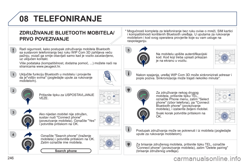 PEUGEOT 3008 2012  Upute Za Rukovanje (in Croatian) 246
08
1
4
5
3
2
2ABC3DEF5JKL4GHI6MNO8TUV7PQRS9WXYZ0*#
1RADIO MEDIANAV ESC TRAFFIC
SETUPADDR
BOOK
2ABC3DEF5JKL4GHI6MNO8TUV7PQRS9WXYZ0*#
1RADIO MEDIANAV ESC TRAFFIC
SETUPADDR
BOOK
2ABC3DEF5JKL4GHI6MNO8