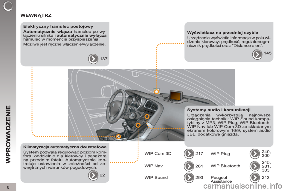 PEUGEOT 3008 2012  Instrukcja obsługi (in Polish) 8
 WEWNĄTRZ   
 
 
Elektryczny hamulec postojowy 
   
Automatycznie włącza 
 hamulec po wy-
łączeniu silnika i  automatycznie wyłącza 
 
hamulec w momencie przyspieszenia. 
  Możliwe jest ręc