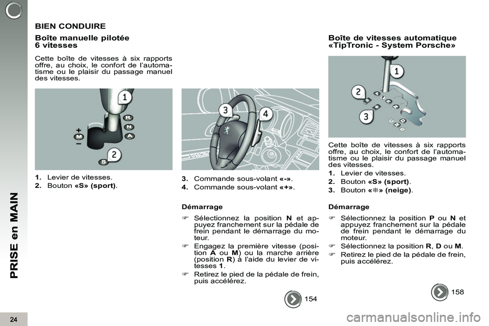 PEUGEOT 3008 2011.5 Manuel du propriétaire (in French) 154
BIEN CONDUIRE
Boîte manuelle
pilotée
6 vitesses
Cette boîte de vitesses à six rapports
offre, au choix, le confort de l’automa-
tisme ou le plaisir du passage manuel
des PEUGEOT 3008 2011.5 Manuel du propriétaire (in French) 154
BIEN CONDUIRE
Boîte manuelle
pilotée
6 vitesses
Cette boîte de vitesses à six rapports
offre, au choix, le confort de l’automa-
tisme ou le plaisir du passage manuel
des