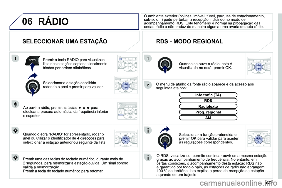 PEUGEOT 3008 2011.5  Manual de utilização (in Portuguese) 239
06
11
2
RADIO
2ABC3DEF5JKL4GHI6MNO8TUV7PQRS9WXYZ0*#
1RADIO MEDIANAV ESC TRAFFIC
SETUPADDR
BOOK
2ABC3DEF5JKL4GHI6MNO8TUV7PQRS9WXYZ0*#
1RADIO MEDIANAV ESC TRAFFIC
SETUPADDR
BOOK
2ABC3DEF5JKL4GHI6MNO