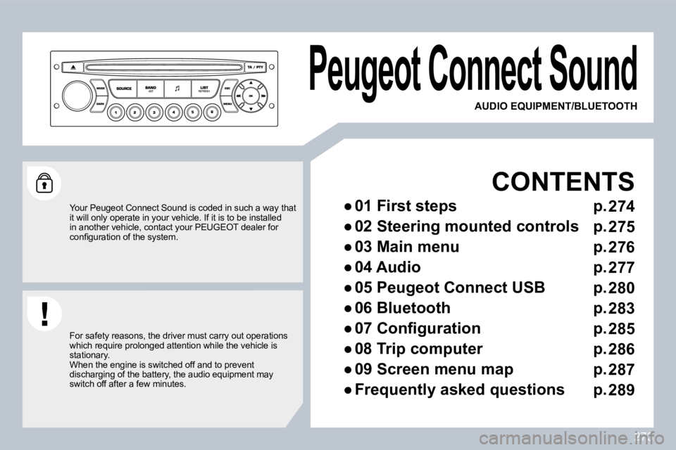 PEUGEOT 3008 2010  Owners Manual 273
 Peugeot Connect Sound 
  CONTENTS 
� � � 