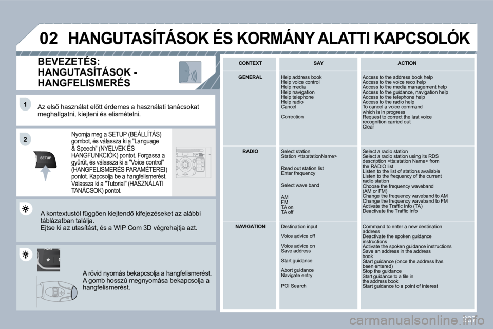 PEUGEOT 3008 2010  Kezelési útmutató (in Hungarian) 207
TU
PQRS
0
*
�1�1
SETUP
�2�2
�0�2
� � �A�z� �e�l�s5� �h�a�s�z�n�á�l�a�t� �e�l5�t�t� �é�r�d�e�m�e�s� �a� �h�a�s�z�n�á�l�a�t�i� �t�a�n�á �c�s�o�k�a�t� �m�e�g�h�a�l�l�g�a�t�n�i�,� �k�i�e�j�t�e�n
