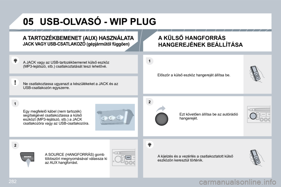 PEUGEOT 3008 2010  Kezelési útmutató (in Hungarian) 282
�1�1
�2�2
�2�2
�1�1
� �A� �k�i�j�e�l�z�é�s� �é�s� �a� �v�e�z�é�r�l�é�s� �a� �c�s�a�t�l�a�k�o�z�t�a�t�o�t�t� �k�ü�l�s5� �e�s�z�k�ö�z�ö�n� �k�e�r�e�s�z�t�ü�l� �t�ö�r�t�é�n�i�k�.� 
� �E�l