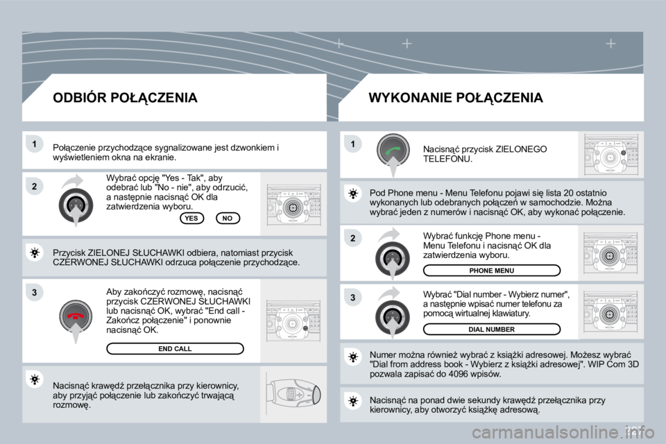 PEUGEOT 3008 2009.5.  Instrukcja obsługi (in Polish) 227
3
11
�2
3
�2
� �N�a�c�i�s�n"�ć� �k�r�a�w
�dE� �p�r�z�e�ł"�c�z�n�i�k�a� �p�r�z�y� �k�i�e�r�o�w�n�i�c�y�,� �a�b�y� �p�r�z�y�j"�ć� �p�o�ł"�c�z�e�n�i�e� �l�u�b� �z�a�k�o1�c�