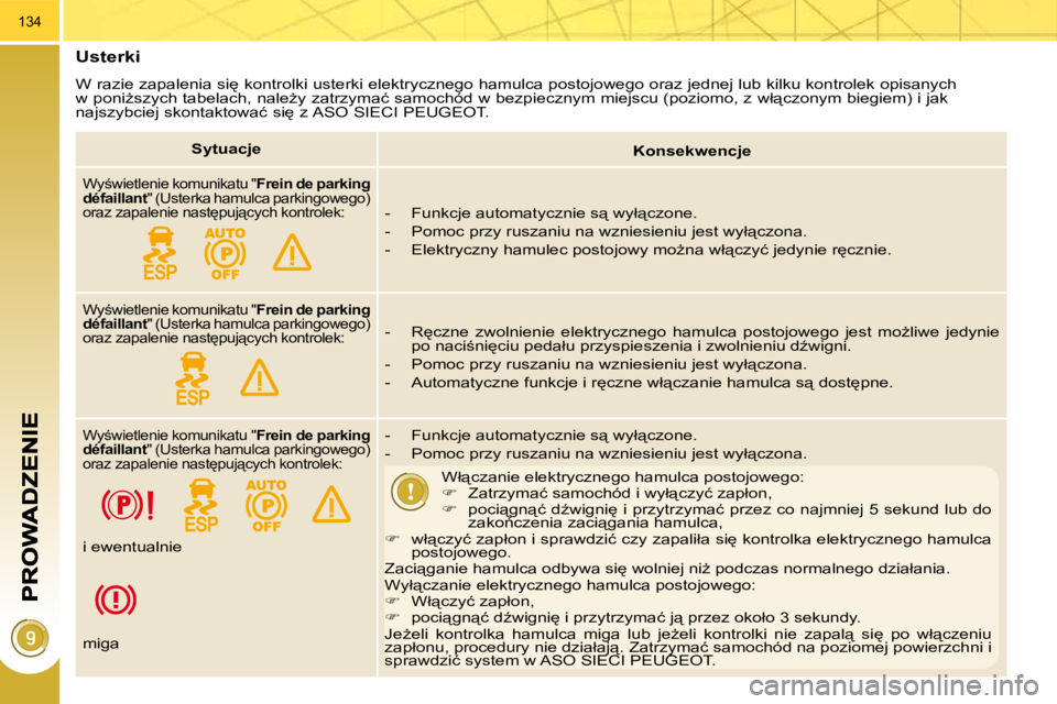 PEUGEOT 3008 2008.5  Instrukcja obsługi (in Polish) 134
� � �U�s�t�e�r�k�i� 
� �W� �r�a�z�i�e� �z�a�p�a�l�e�n�i�a� �s�i
� �k�o�n�t�r�o�l�k�i� �u�s�t�e�r�k�i� �e�l�e�k�t�r�y�c�z�n�e�g�o� �h�a�m�u�l�c�a� �p�o�s�t�o�j�o�w�e�g�o� �o�r�a�z� �j�e�d�n�e�j� �
