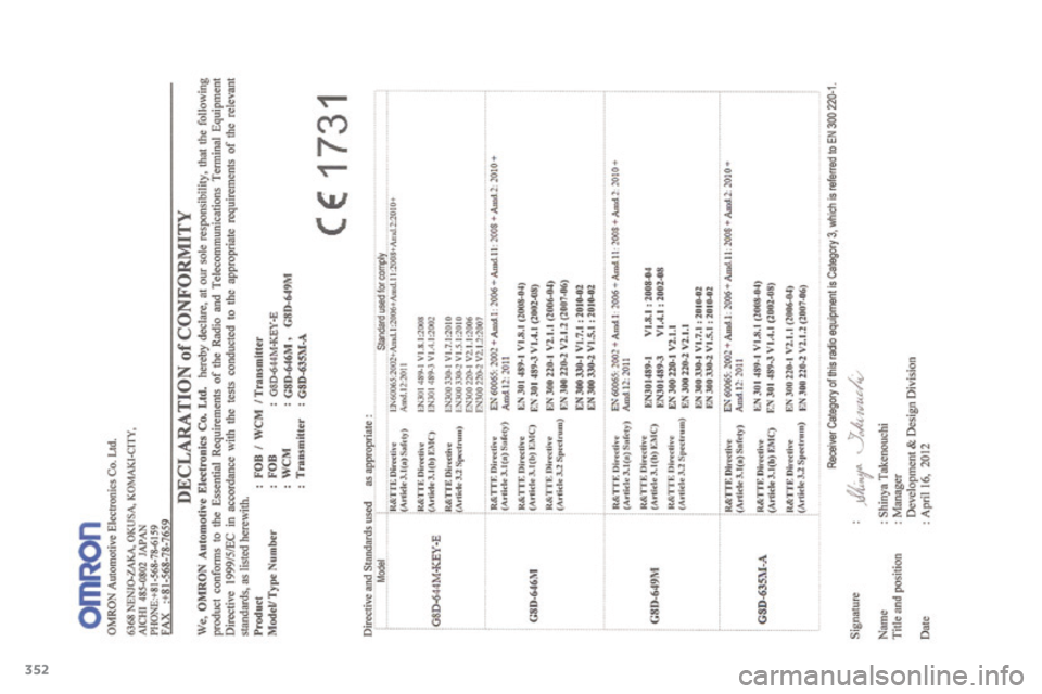 PEUGEOT 4008 2015  Betriebsanleitungen (in German) 352
4008_de_Chap12_certificats_ed01-2016  