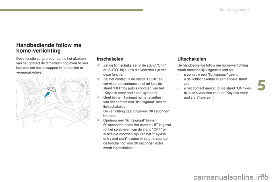 PEUGEOT 4008 2015 Instructieboekje (in Dutch) 131
4008_nl_Chap05_Eclairage-et-visibilite_ed01-2016
Uitschakelen
De handbediende follow me home-verlichting
wordt onmiddellijk uitgeschakeld als:
-
u o
pnieuw een "lichtsignaal" geeft,
-
PEUGEOT 4008 2015 Instructieboekje (in Dutch) 131
4008_nl_Chap05_Eclairage-et-visibilite_ed01-2016
Uitschakelen
De handbediende follow me home-verlichting
wordt onmiddellijk uitgeschakeld als:
-
u o
pnieuw een "lichtsignaal" geeft,
-
