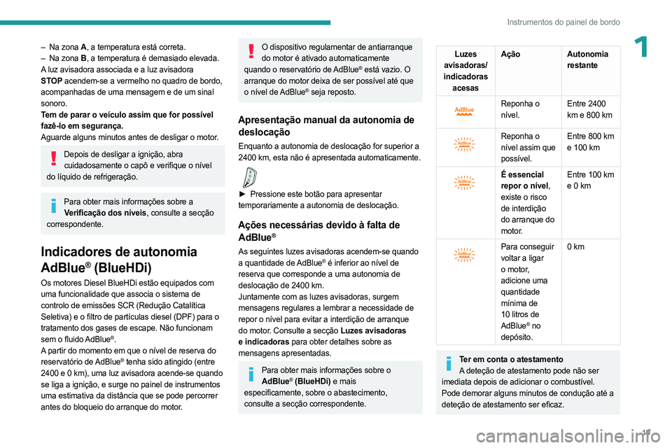 PEUGEOT 5008 2023 Manual de utilização (in Portuguese) 19
Instrumentos do painel de bordo
1– Na zona A, a temperatura está correta.
– Na zona B, a temperatura é demasiado elevada.
A luz avisadora associada e a luz avisadora
STOP
acendem-se a v PEUGEOT 5008 2023 Manual de utilização (in Portuguese) 19
Instrumentos do painel de bordo
1– Na zona A, a temperatura está correta.
– Na zona B, a temperatura é demasiado elevada.
A luz avisadora associada e a luz avisadora
STOP
acendem-se a v