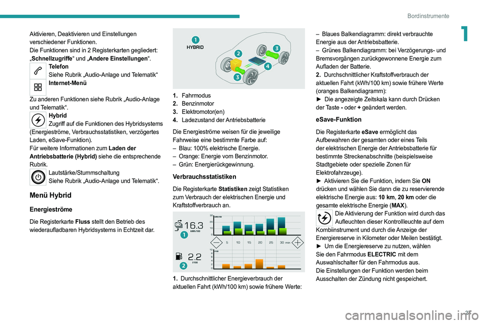 PEUGEOT 5008 2020 Betriebsanleitungen (in German) 27
Bordinstrumente
1Aktivieren, Deaktivieren und Einstellungen
verschiedener Funktionen.
Die Funktionen sind in 2 Registerkarten gegliedert:
„Schnellzugriffe“ und „Andere Einstellungen“.
Tel PEUGEOT 5008 2020 Betriebsanleitungen (in German) 27
Bordinstrumente
1Aktivieren, Deaktivieren und Einstellungen
verschiedener Funktionen.
Die Funktionen sind in 2 Registerkarten gegliedert:
„Schnellzugriffe“ und „Andere Einstellungen“.
Tel
