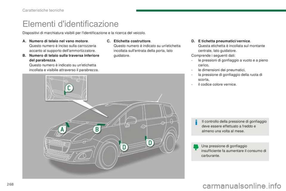 PEUGEOT 5008 2016 Manuale duso (in Italian) 268
5008_it_Chap11_caracteristiques_ed01-2015
Elementi d'identificazione
A. Numero di telaio nel vano motore. Q
uesto numero è inciso sulla carrozzeria
accanto al supporto dell'ammortizzator PEUGEOT 5008 2016 Manuale duso (in Italian) 268
5008_it_Chap11_caracteristiques_ed01-2015
Elementi d'identificazione
A. Numero di telaio nel vano motore. Q
uesto numero è inciso sulla carrozzeria
accanto al supporto dell'ammortizzator