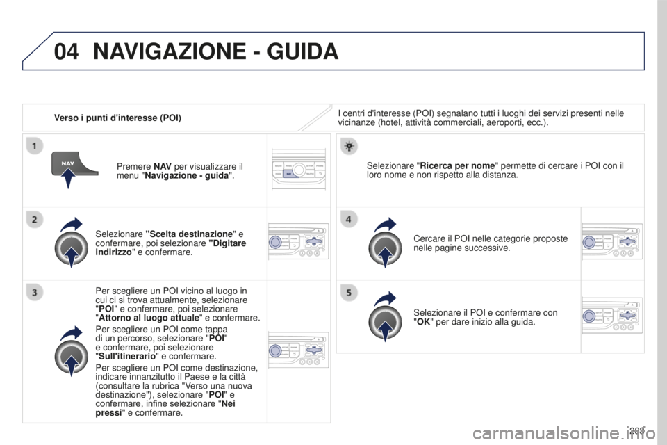 PEUGEOT 5008 2016 Manuale duso (in Italian) 04
283
5008_it_Chap12b_RT6-2-8_ed01-2015
Verso i punti d'interesse (POI)I centri d'interesse (POI) segnalano tutti i luoghi dei servizi presen\
ti nelle
vicinanze (hotel, attività commercial PEUGEOT 5008 2016 Manuale duso (in Italian) 04
283
5008_it_Chap12b_RT6-2-8_ed01-2015
Verso i punti d'interesse (POI)I centri d'interesse (POI) segnalano tutti i luoghi dei servizi presen\
ti nelle
vicinanze (hotel, attività commercial