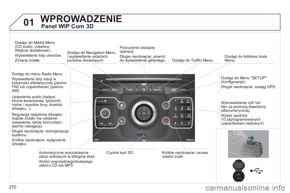 PEUGEOT 5008 2014 Instrukcja obsługi (in Polish) 270
01 WPROWADZENIE
Panel WIP Com 3D
Dostęp do menu Radio Menu
Wyświetlenie listy stacji w
kolejności alfabetycznej (pasmo
FM) lub częstotliwość (pasmo
AM).
Dostęp do M PEUGEOT 5008 2014 Instrukcja obsługi (in Polish) 270
01 WPROWADZENIE
Panel WIP Com 3D
Dostęp do menu Radio Menu
Wyświetlenie listy stacji w
kolejności alfabetycznej (pasmo
FM) lub częstotliwość (pasmo
AM).
Dostęp do M