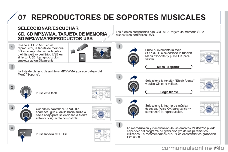 PEUGEOT 5008 2013  Manual del propietario (in Spanish) 255
07
MEDIA
2ABC3DEF5JKL4GHI6MNO8TUV7PQRS9WXYZ0*#
1RADIO MEDIANAV ESC TRAFFIC
SETUPADDR
BOOK
2ABC3DEF5JKL4GHI6MNO8TUV7PQRS9WXYZ0*#
1RADIO MEDIANAV TRAFFIC
SETUPADDR
BOOK
2ABC3DEF5JKL4GHI6MNO8TUV7PQRS