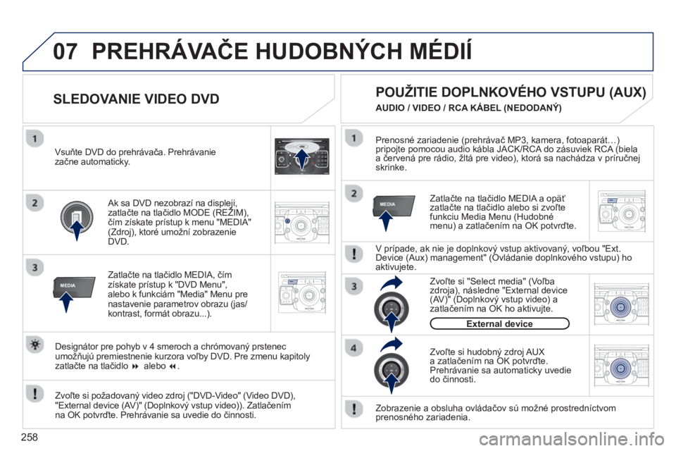 PEUGEOT 5008 2013  Návod na použitie (in Slovakian) 258
07
MEDIA
2ABC3DEF5JKL4GHI6MNO8TUV7PQRS9WXYZ0*#
1RADIO MEDIANAV ESC TRAFFIC
SETUPADDR
BOOK
MEDIA
2ABC3DEF5JKL4GHI6MNO8TUV7PQRS9WXYZ0*#
1RADIO MEDIANAV TRAFFIC
SETUPADDR
BOOK
2ABC3DEF5JKL4GHI6MNO8TU