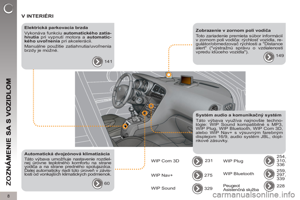 PEUGEOT 5008 2013  Návod na použitie (in Slovakian) ZO
Z
8
 V INTERIÉRI  
 
 
Elektrická parkovacia brzda 
  Vykonáva funkciu  automatického zatia-
hnutia 
 pri vypnutí motora a  automatic-
kého uvoľnenia 
 pri akcelerácii. 
  Manuálne použit