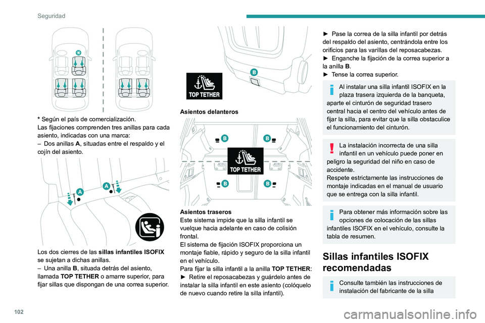PEUGEOT 508 2021 Manual del propietario (in Spanish) 102
Seguridad
infantil para ver cómo montar y desmontar la
silla."RÖMER Baby-Safe y su base ISOFIX" (talla: E)
Grupo 0+: desde el nacimiento hasta 13 kg
Se instala de espaldas al sentid PEUGEOT 508 2021 Manual del propietario (in Spanish) 102
Seguridad
infantil para ver cómo montar y desmontar la
silla."RÖMER Baby-Safe y su base ISOFIX" (talla: E)
Grupo 0+: desde el nacimiento hasta 13 kg
Se instala de espaldas al sentid