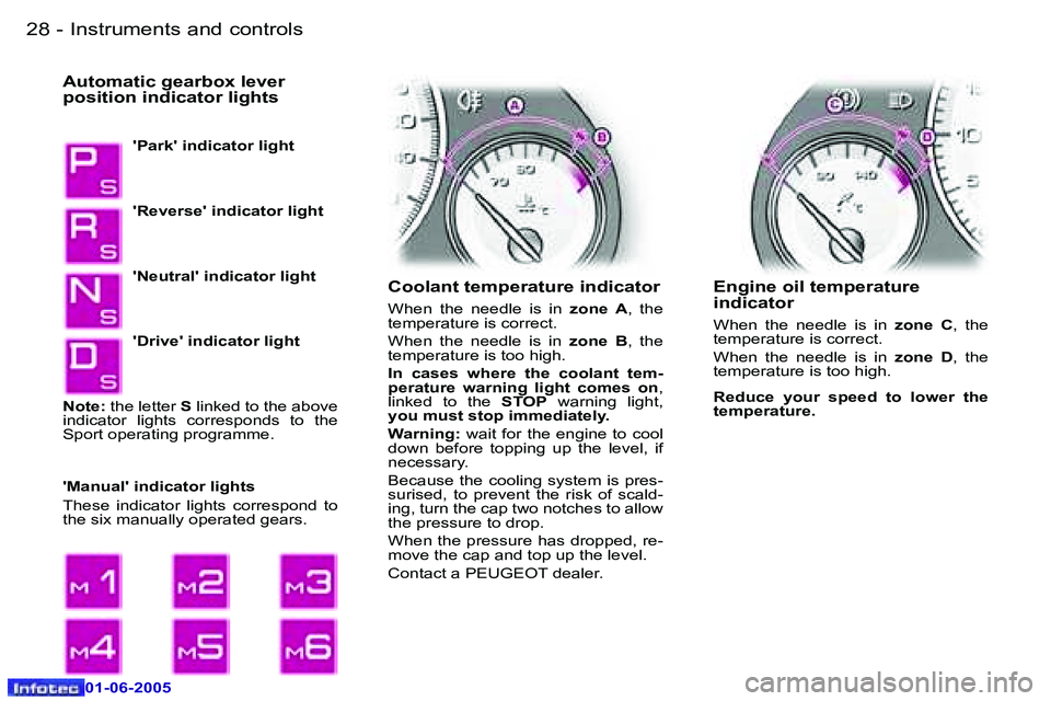 PEUGEOT 607 2005.5  Owners Manual �2�8 �-�I�n�s�t�r�u�m�e�n�t�s� �a�n�d� �c�o�n�t�r�o�l�s
�0�1�-�0�6�-�2�0�0�5
�2�9
�-�I�n�s�t�r�u�m�e�n�t�s� �a�n�d� �c�o�n�t�r�o�l�s
�0�1�-�0�6�-�2�0�0�5
�E�n�g�i�n�e� �o�i�l� �t�e�m�p�e�r�a�t�u�r�e� 