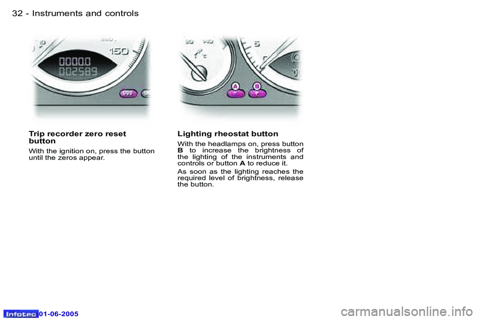 PEUGEOT 607 2005.5  Owners Manual �3�2 �-�I�n�s�t�r�u�m�e�n�t�s� �a�n�d� �c�o�n�t�r�o�l�s
�0�1�-�0�6�-�2�0�0�5
�3�3
�-�I�n�s�t�r�u�m�e�n�t�s� �a�n�d� �c�o�n�t�r�o�l�s
�0�1�-�0�6�-�2�0�0�5
�T�r�i�p� �r�e�c�o�r�d�e�r� �z�e�r�o� �r�e�s�e