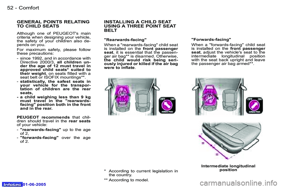 PEUGEOT 607 2005.5  Owners Manual �5�2 �-�C�o�m�f�o�r�t
�0�1�-�0�6�-�2�0�0�5
�5�3
�-�C�o�m�f�o�r�t
�0�1�-�0�6�-�2�0�0�5
�"�F�o�r�w�a�r�d�s�-�f�a�c�i�n�g�" 
�W�h�e�n�  �a�  �"�f�o�r�w�a�r�d�s�-�f�a�c�i�n�g�"�  �c�h�i�l�