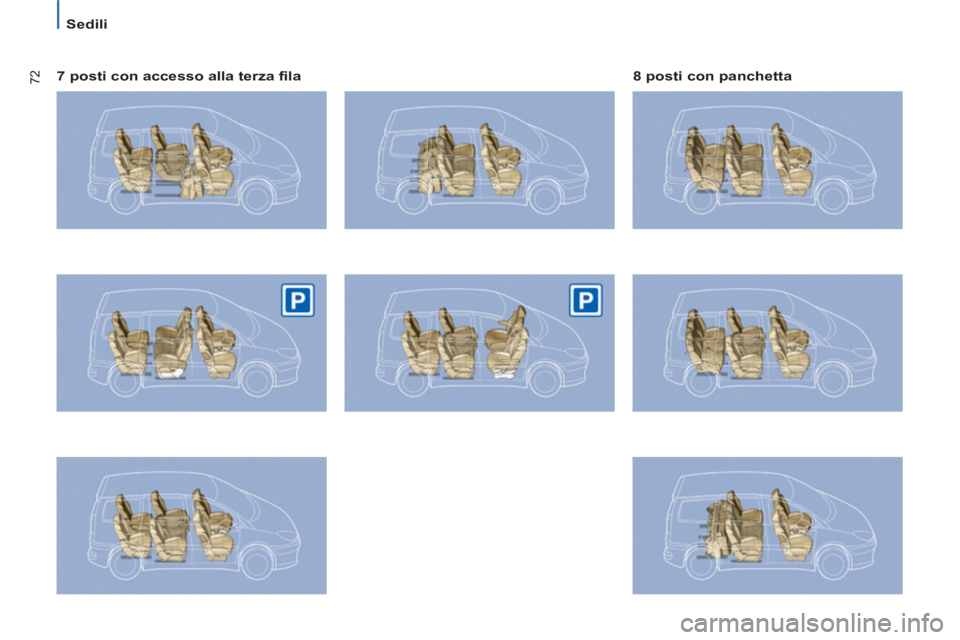 PEUGEOT 807 2013  Manuale duso (in Italian) 72
Sedili
   
7 posti con accesso alla terza fila    
8 posti con panchetta   