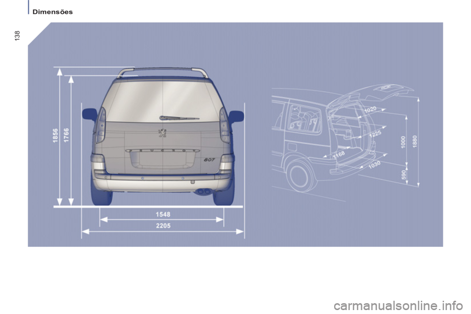 PEUGEOT 807 2013  Manual de utilização (in Portuguese) 138
  Dimensões  