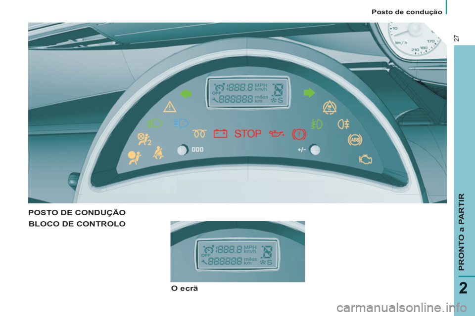 PEUGEOT 807 2013  Manual de utilização (in Portuguese)    
 
Posto de condução  
 
PRONTO a PARTIR
2
27
 
POSTO DE CONDUÇÃO
BLOCO DE CONTROLO
   
O ecrã   