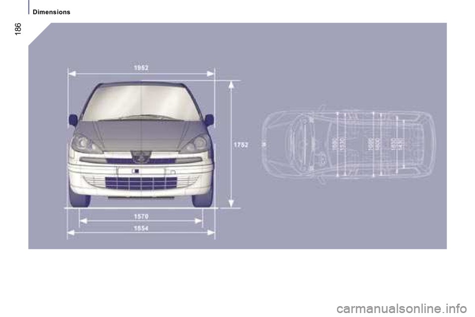 PEUGEOT 807 2007.5  Owners Manual �D�i�m�e�n�s�i�o�n�s
�1�8�6  