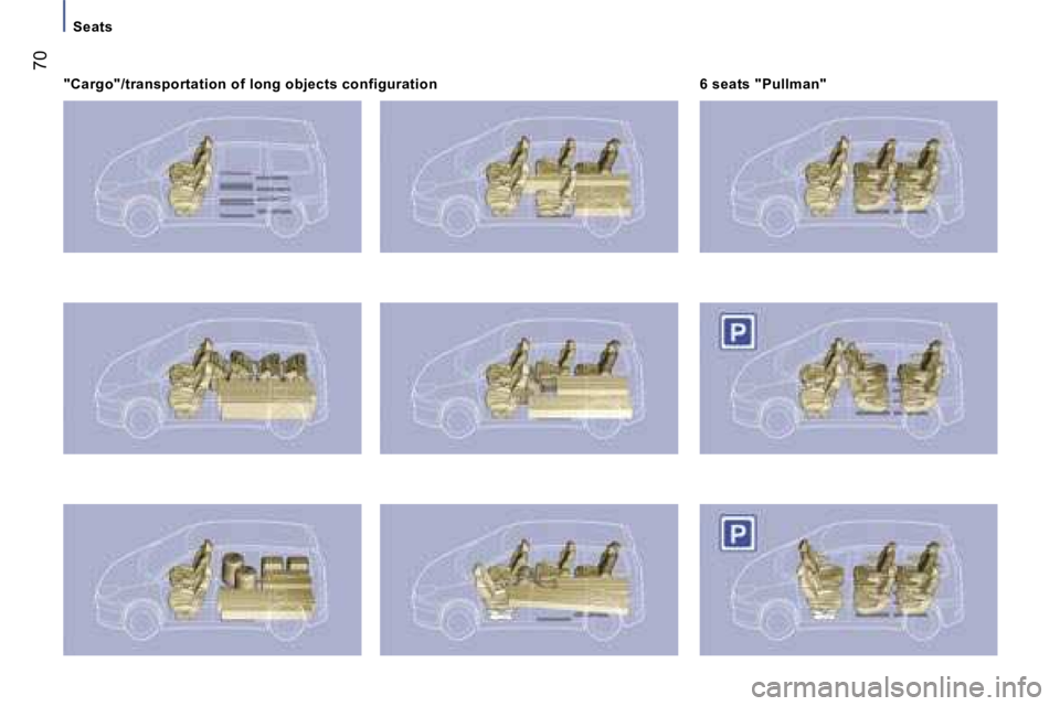 PEUGEOT 807 2007.5  Owners Manual �S�e�a�t�s
�7�0
�"�C�a�r�g�o�"�/�t�r�a�n�s�p�o�r�t�a�t�i�o�n� �o�f� �l�o�n�g� �o�b�j�e�c�t�s� �c�o�n�f�i�g�u�r�a�t�i�o�n�6� �s�e�a�t�s� �"�P�u�l�l�m�a�n�"          