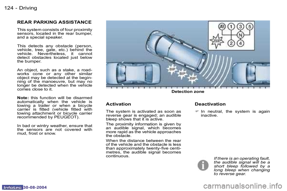 PEUGEOT 807 2004.5  Owners Manual �D�r�i�v�i�n�g�1�2�4 �-
�3�0�-�0�8�-�2�0�0�4
�1�2�5�D�r�i�v�i�n�g�-
�3�0�-�0�8�-�2�0�0�4
�A�c�t�i�v�a�t�i�o�n
�T�h�e�  �s�y�s�t�e�m�  �i�s�  �a�c�t�i�v�a�t�e�d�  �a�s�  �s�o�o�n�  �a�s�  
�r�e�v�e�r�s