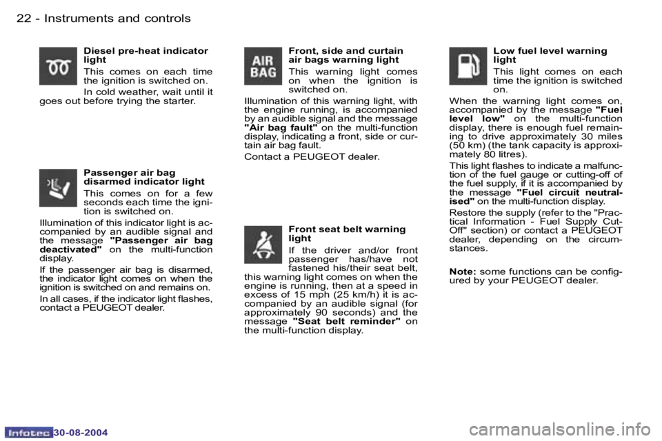 PEUGEOT 807 2004.5  Owners Manual �I�n�s�t�r�u�m�e�n�t�s� �a�n�d� �c�o�n�t�r�o�l�s�2�2 �-
�3�0�-�0�8�-�2�0�0�4
�2�3�I�n�s�t�r�u�m�e�n�t�s� �a�n�d� �c�o�n�t�r�o�l�s�-
�3�0�-�0�8�-�2�0�0�4
�D�i�e�s�e�l� �p�r�e�-�h�e�a�t� �i�n�d�i�c�a�t�