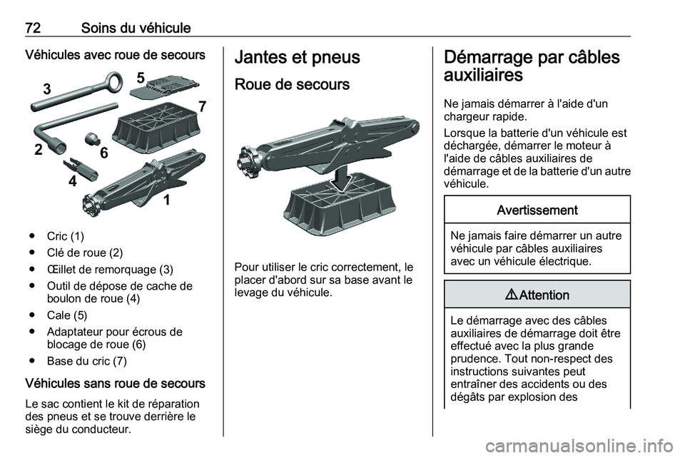 PEUGEOT EXPERT 2023  Manuel du propriétaire (in French) 72 Soins du véhicule
Véhicules avec roue de secours ● Cric (1)
●
Clé de roue (2)
● Œillet de remorquage (3)
● Outil de dépose de cache de boulon de roue (4)
● Cale (5)
● Adaptateur po