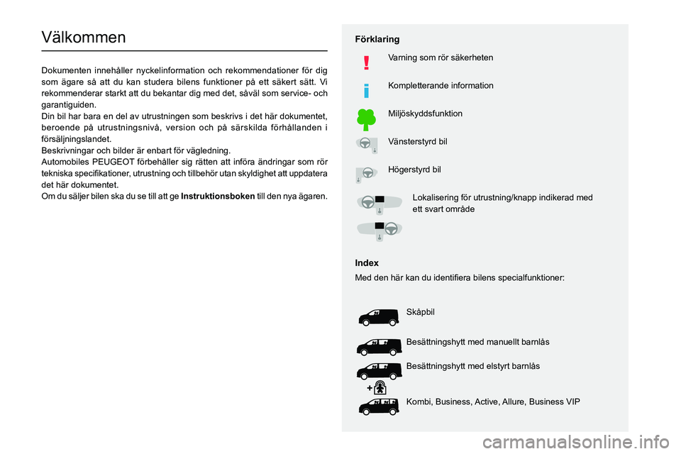 PEUGEOT EXPERT 2022  Bruksanvisningar (in Swedish)   
 
 
 
 
 
  
  
  
  
   
   
 
  
 
  
 
  
 
  
Välkommen
Dokumenten innehåller nyckelinformation och rekommendationer för d\
ig 
som ägare så att du kan studera bilens funktioner på ett s