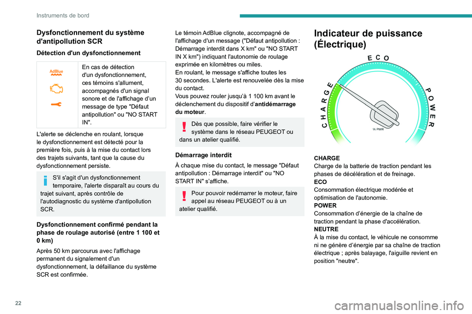 PEUGEOT EXPERT 2021 Manuel du propriétaire (in French) 22
Instruments de bord
Dysfonctionnement du système
d'antipollution SCR
Détection d'un dysfonctionnement
En cas de détection
d'un dysfonctionnement,
ces témoins s'allument, PEUGEOT EXPERT 2021 Manuel du propriétaire (in French) 22
Instruments de bord
Dysfonctionnement du système
d'antipollution SCR
Détection d'un dysfonctionnement
En cas de détection
d'un dysfonctionnement,
ces témoins s'allument,